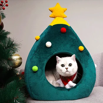 Iarna Cald Moale Animale De Companie Pat Pisica Drăguț De Crăciun Copac În Formă De Câine Cuib Pisoi, Catelus De Casa Pentru Cadouri De Crăciun