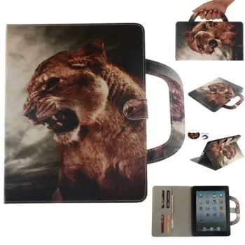 Tableta Caz Pentru iPad Aer Acoperă Cazuri se Ocupe Flip Cover Stand Portofel din Piele de Culoare desen Leu Tigru lup Coque Pentru iPad 5