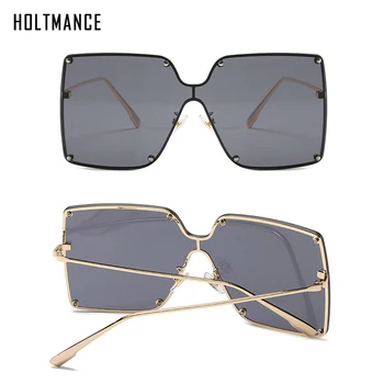 Noul Retro Supradimensionat ochelari de Soare pentru Femei Big Cadru de Metal Brand Designer de sex Feminin-O singură Bucată lentes de sol Square Nuante UV400