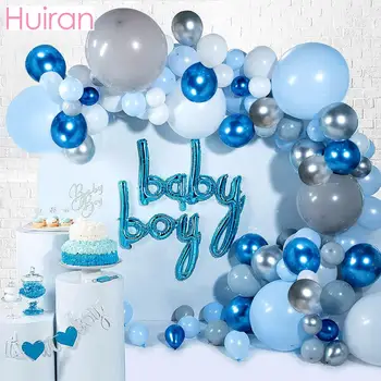 HUIRAN 104pcs Albastru Argintiu Macaron Balon de Metal Ghirlanda Arc Eveniment Petrecere Baloane Folie Baby shower Petrecerea de Ziua Decor Copii Adulți