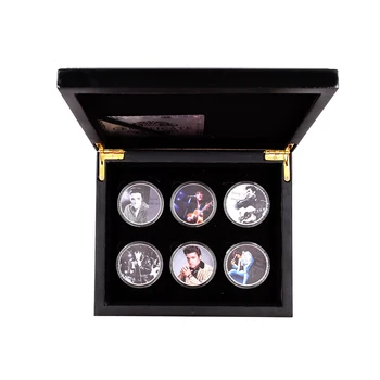Regele Pop Elvis Presley 999.9 Argint Placat cu Moneda Acasă Decorative, Monede de Metal 6pcs cu Cutie de Lemn