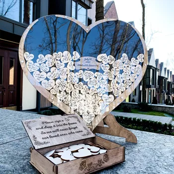 Personalizate Hearts Unic de Nunta Decor Rustic de Dulce de Nunta carte de Oaspeti Dorește Banca Inimile drop box 3D carte de Oaspeti cutie de lemn