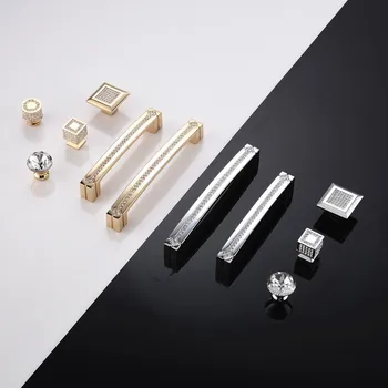 Moda de lux diamant sticla mobilier decotation se ocupă de cristal vin sertar buton de aur, argint dulap pătrat trage