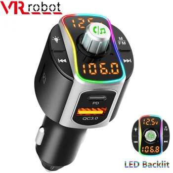 VR robot Auto FM Transmitter Bluetooth 5.0 MP3 Audio Player QC3.0+PD Încărcare Rapidă Wireless Handsfree Car Kit-ul cu LED-uri cu iluminare din spate