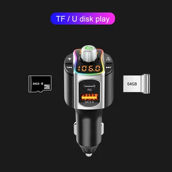 VR robot Auto FM Transmitter Bluetooth 5.0 MP3 Audio Player QC3.0+PD Încărcare Rapidă Wireless Handsfree Car Kit-ul cu LED-uri cu iluminare din spate