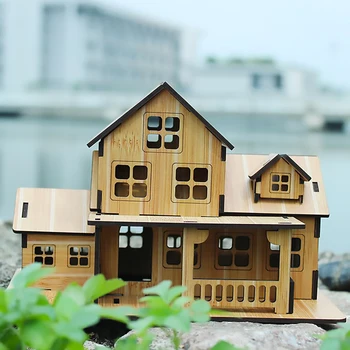 3D Puzzle din Lemn de Bambus Jucării Casa Vila Model Puzzle Arhitectura Casa Asamblare DIY Kit Educativ pentru Copii din Lemn de Jucarie pentru Copii