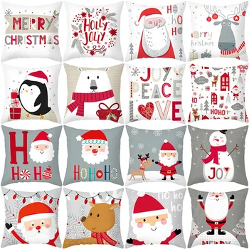 Desene animate Imprimate față de Pernă 45x45cm Crăciun, Moș Crăciun, om de Zăpadă de Anul Nou Decor Acasă Canapea Alb Decorative Pernă Acoperă