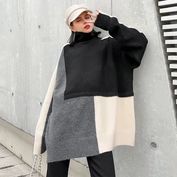 YICIYA de Dimensiuni Mari de Culoare de Contrast de Tricotat Pulover Vrac Fit Maneca Lunga Femei Noua Moda Toamna Iarna 2021