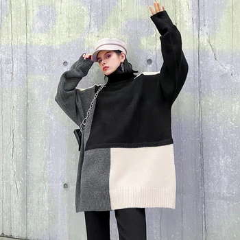YICIYA de Dimensiuni Mari de Culoare de Contrast de Tricotat Pulover Vrac Fit Maneca Lunga Femei Noua Moda Toamna Iarna 2021