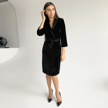 HiLoc Catifea Neagră Haine Pentru Femei De Iarnă Sleepwear Maneca Trei Sferturi Cald Halat De Baie Feminin Halat De Acasă Purta Robe Femme 2021 Primăvară
