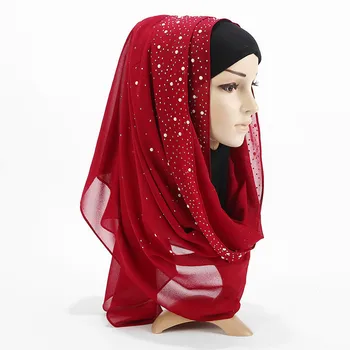 2019 vânzare fierbinte femei simplu balon perla șifon eșarfă Cap hijab folie solid șaluri bentita foulard femme musulmane hijab magazine