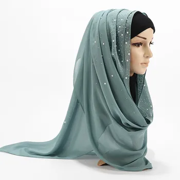 2019 vânzare fierbinte femei simplu balon perla șifon eșarfă Cap hijab folie solid șaluri bentita foulard femme musulmane hijab magazine