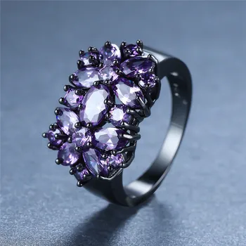 Farmecul Feminin Violet Cristal Ring de Lux 14KT Negru Inel de Logodna din Aur Vintage de Mireasa de la Nunta Trupa Inele Mari Pentru Femei