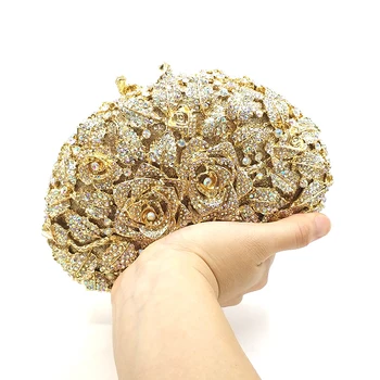 Mireasa nunta petrecere geanta femei petrecere de seara sac de diamante portofel de lux cristal ambreiaje elegante flori de trandafir de cristal geanta