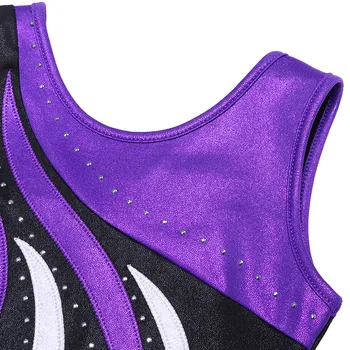 BAOHULU Fete Balet Tricou fără Mâneci Gimnastica Tricou de-O Bucată de Fete Negru Dungă Violet Profesionale Tricou pentru Fete