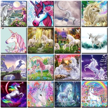Tablouri De Numere DIY Imagine Unicorn Animal Vopsea Decorațiuni interioare Panza Pictura Colorat Pentru Camera de zi opera de Arta pentru Copii Cadouri