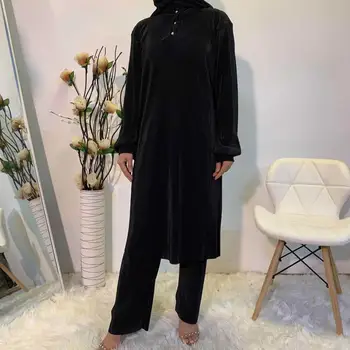 De înaltă Calitate Nou Cutat Musulman costume femei Culoare Solidă Două piese lucioase Vârfurile +Pantaloni Malaezia, Singapore, Turcia Îmbrăcăminte F1882
