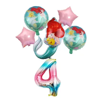 1 set Disney Princess Mermaid Ariel Desene animate balon de folie Digital numărul Fată și copilul Roz petrecere de ziua de decorare Perete layout