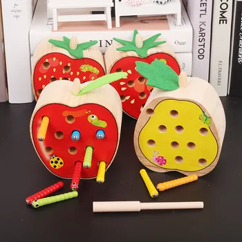 Puzzle-uri 3D Jucarie Montessori Bug-catching joc de Lemn Prinde Insecte Worm Joc de Pescuit Magnetic Magnetic Prinde Caterpillar Copil Jucărie