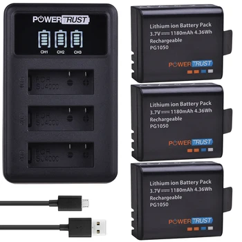 3Pcs 1180mAh PG1050 Baterie +LED 3Slots Incarcator USB Pentru SJCAM SJ4000 M10 SJ5000 SJ5000X Pentru EKEN H9 H9R H8R H8 GIT PG900