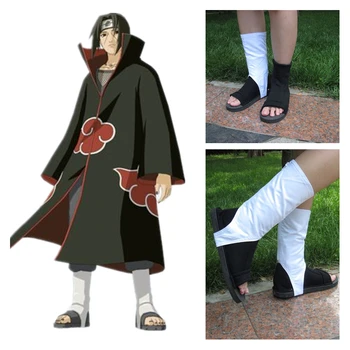 Anime Naruto Akatsuki Uchiha Itachi Cosplay Pantofi Copii Adulți Ninja Pantofi De Bumbac Cizme Pantofi Alb Negru Cosplay Recuzită Noi 2019