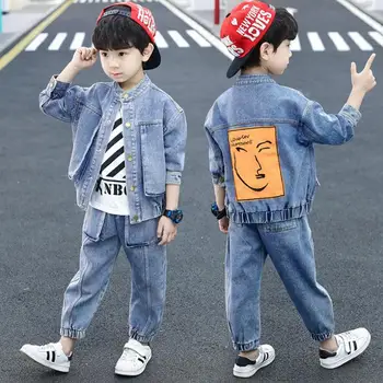 Băiatul Costum Denim 2020 Primăvara Și Toamna Stil Nou Big Boy Korean-style Haine de Toamna pentru Copii Palton TrousersTwo-Bucata Set 3-12Y