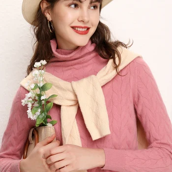 2019 Noi Lână Cașmir Pulover Femei și Pulovere de Moda pentru Femei Guler Culoare Solidă Maneca Lunga din Tricot Flori de Cânepă Pulover
