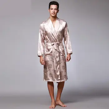 De lux Imitatie de Matase Acasă Îmbrăcăminte Bărbați Halat de baie Kimono Robe V-neck Faux Mătase de sex Masculin Pijamale Pijamale Om Satin cămașă de noapte
