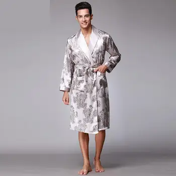De lux Imitatie de Matase Acasă Îmbrăcăminte Bărbați Halat de baie Kimono Robe V-neck Faux Mătase de sex Masculin Pijamale Pijamale Om Satin cămașă de noapte