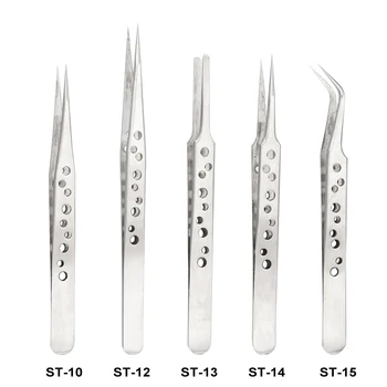 Cu Găuri Pensetă [womenbag & wholesale] ST - 10 12 13 14 15 Argint Lustruit 201# Pensete din Oțel Inoxidabil de Reparații 200pcs/lot