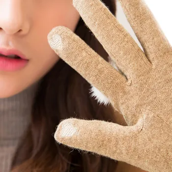 JIFANPAUL mănuși doamnelor iarna coreean lână plus catifea cald și drăguț iepure blană minge de lână de conducere în aer liber mănuși touch screen