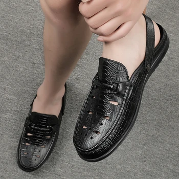 FIXSYS Brand din Piele pentru Bărbați Papuci de casă Usoare Jumătate de Pantofi de Înaltă Calitate Crocodil Anti-alunecare Catâri Respirabil Sandale Negre