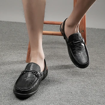 FIXSYS Brand din Piele pentru Bărbați Papuci de casă Usoare Jumătate de Pantofi de Înaltă Calitate Crocodil Anti-alunecare Catâri Respirabil Sandale Negre