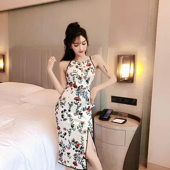 Chineză Tradițională Îmbunătățită Cheongsam Femei Vintage Slim Retro Qipao Club De Noapte Sexy Bodycon Eleganta De Imprimare Rochie De Seara Formale