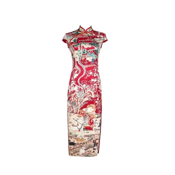 2021 chineză rochie de satin flori vintage print femei rochie orientale cheongsam moderne de sex feminin china elegant casual, petrecere qipao