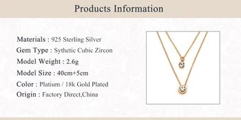Aide Argint 925 Aur Rotund CZ Charm Pandantiv Lanț Cravată Femei Dublu Lanț Colier 2020 Moda Bijuterii de Lux