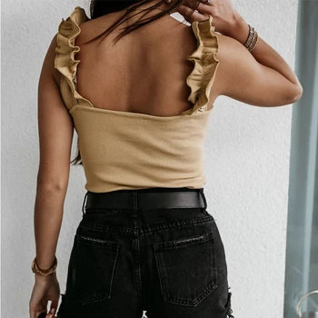 2020 Vara Sexy Femei T-Shirt De Pe Umăr Slab Ciufulit Mâneci Sling Gol Elegant Mod Solid Slim Camis Topuri Rezervor