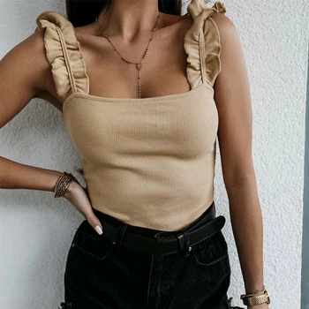 2020 Vara Sexy Femei T-Shirt De Pe Umăr Slab Ciufulit Mâneci Sling Gol Elegant Mod Solid Slim Camis Topuri Rezervor