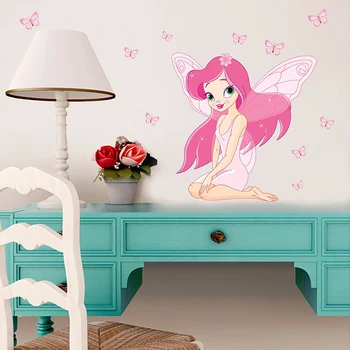 Desene animate Înger Fata Autocolante de Perete Roz Aripa de Fluture pentru Copii Princess Dormitor Decor de Vinil PVC Detașabil Tapet