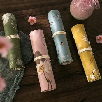 Florale Cosmetice De Depozitare Roll-Up Husă Perie Portabil Student Rechizite Școlare Papetărie Sac De Cadouri Vintage Stil Creion Caz