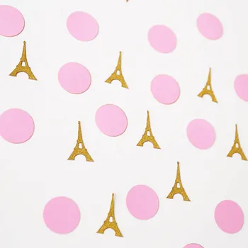 Roz și de aur de Epocă confetti. Eiffeil turn. Paris temă. Confetti. Prima petrecere de aniversare.