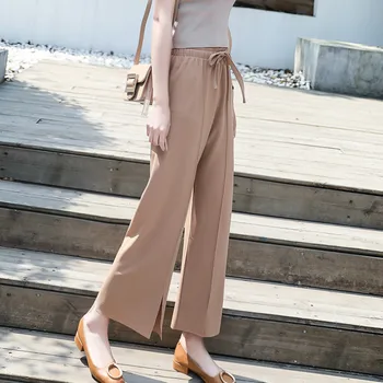 Pantaloni Femei 2020 Stil Coreean Liber Cordon Respirabil Femei Pantaloni Elegant Solid Se Potrivesc Femei Harajuku Talie Mare