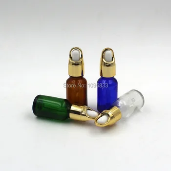 15ml Chihlimbar Verde Albastru Clar Cosmetice de Ambalare Returnabile Esența Ulei Flacon Picurător de Sticlă Cu Pipetă de Cauciuc