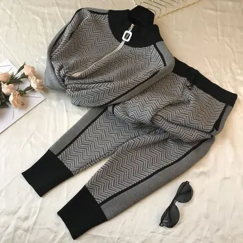 JXMYY 2021 toamna și iarna moda noua hyuna stil este subțire temperament fermoar model tricotate de sport de agrement costum din două piese