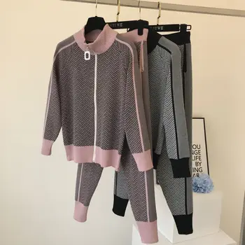 JXMYY 2021 toamna și iarna moda noua hyuna stil este subțire temperament fermoar model tricotate de sport de agrement costum din două piese