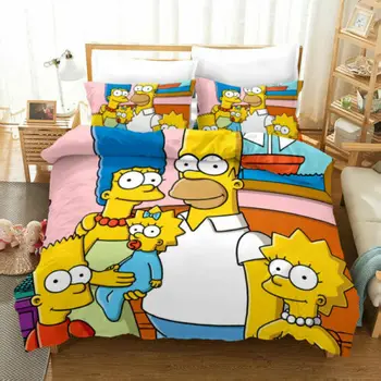 Desene animate Familia Simpsons 3D Set de lenjerie de Pat Carpetă Acopere Seturi de fețe de Pernă Twin Plin Regina King Size, Lenjerie de Pat, Lenjerii de pat, Textile de Casa