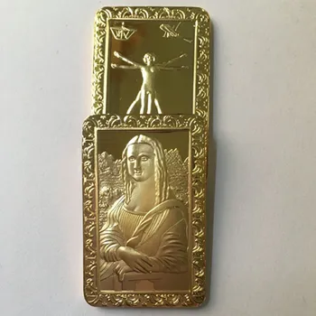10 buc zâmbet de Mona Lisa Davis insigna placat cu aur de 24k American de suveniruri lingouri de metal bara de monedă decor 50 x 28 mm insigna