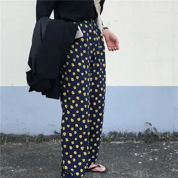 HziriP Floral Negru Talie Mare Libertate Chic Tipărite În 2020 Talie Mare Noi Femeile Zvelte Slim Hot Casual Drept Pantaloni Largi Picior