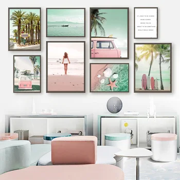 Tropical Beach Shell Placă De Surf Palmier Arta De Perete Panza Pictura Nordică Postere Si Printuri Poze De Perete Pentru Living Decorul Camerei