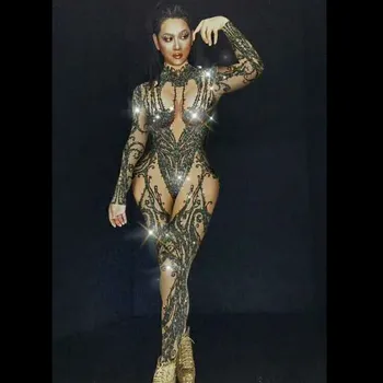 Sexy Întinde Stras Petrecere Costume Femei Nud Cristal Body Club De Noapte Cosplay, Costume De Dansatoare Tricou Tinutele Etapă